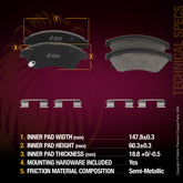 Metrix Premium Front Semi-Metallic Disc Brake Pad Set 93408MS OEM fit spare parts